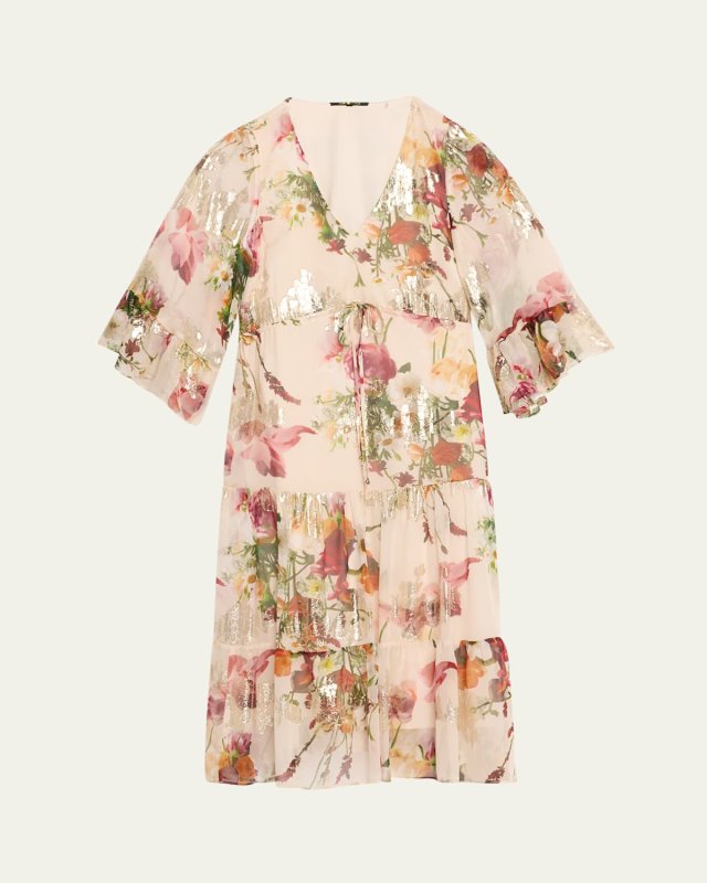 Limone Tiered Floral-Print Fil Coupe Midi Dress